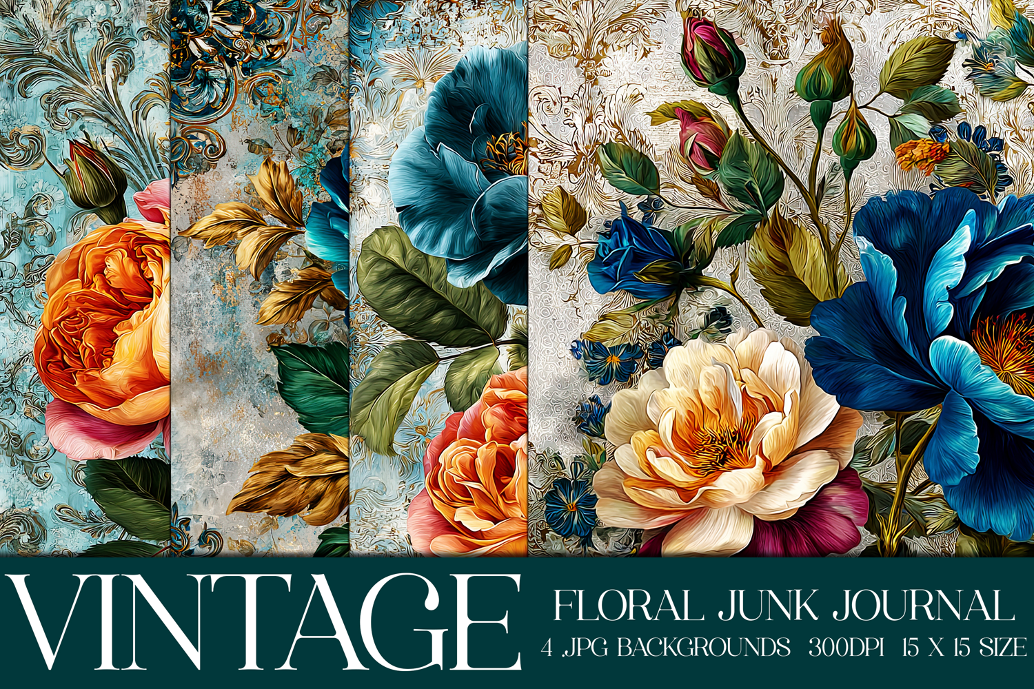 Vintage Floral Background, Junk Journal Style Papers, s24 product image 1
