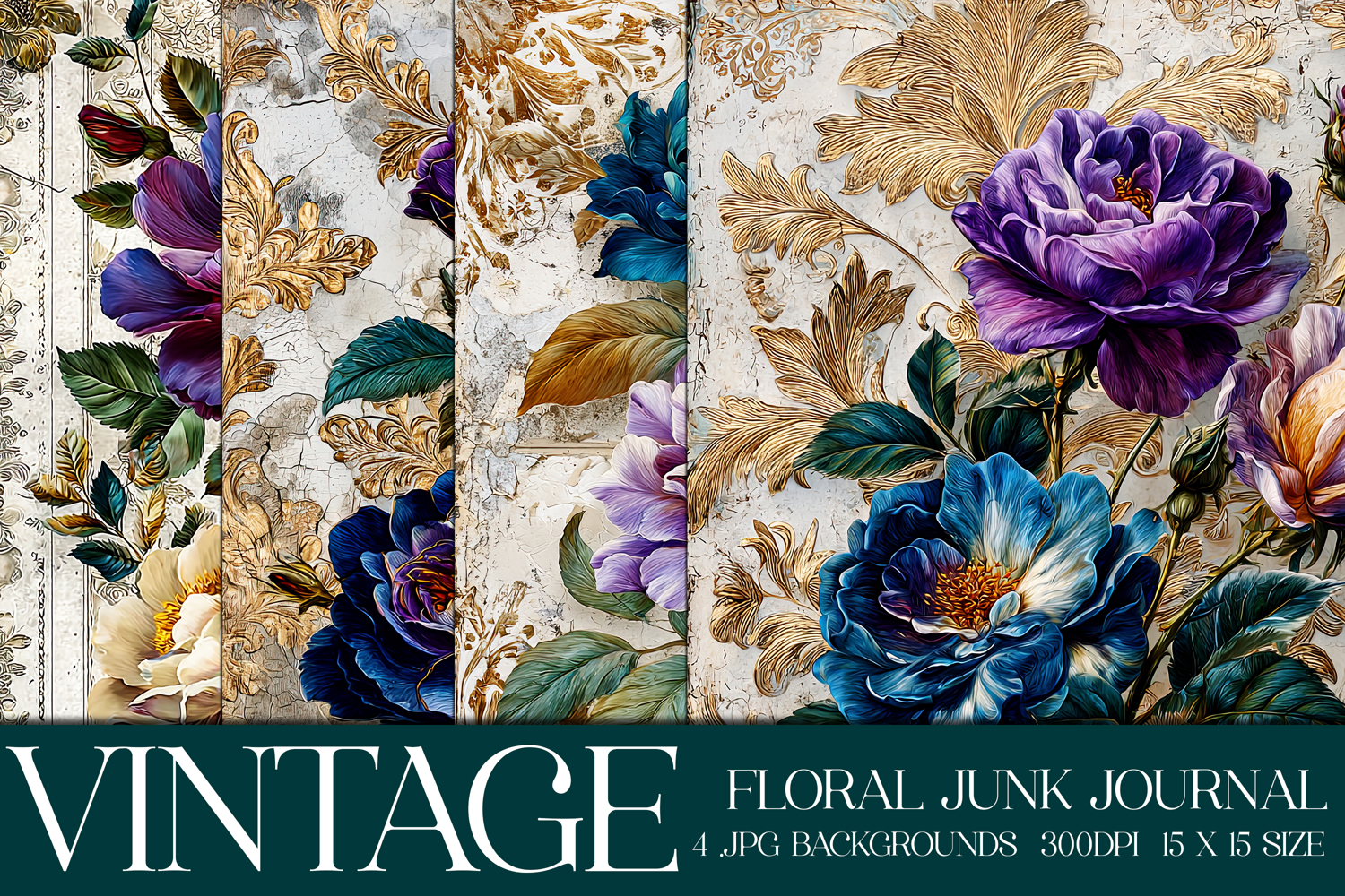 Vintage Floral Background, Junk Journal Style Papers, s26 product image 1