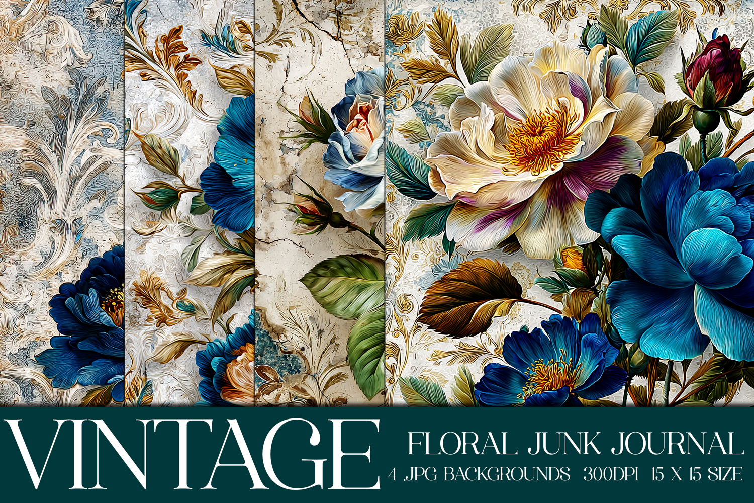 Vintage Floral Background, Junk Journal Style Papers, s27 product image 1