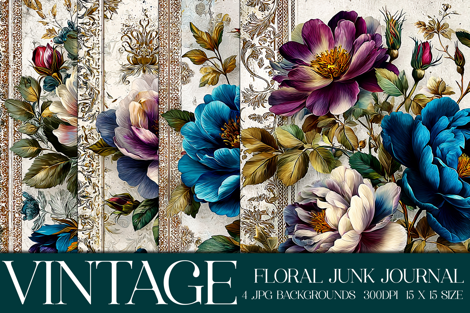 Vintage Floral Background, Junk Journal Style Papers, s28 product image 1