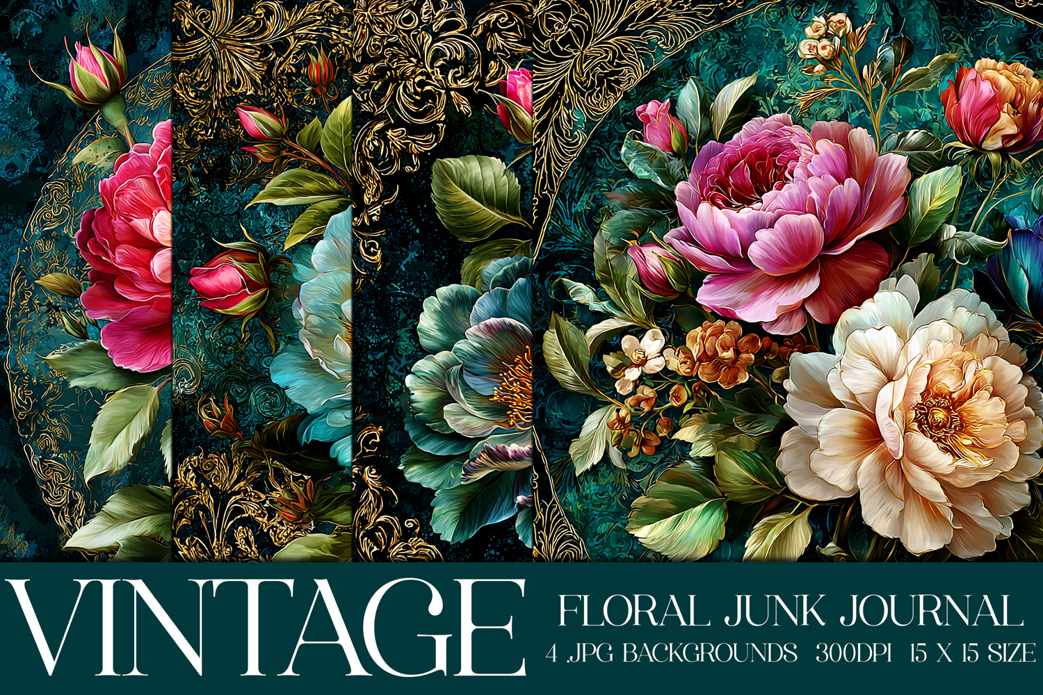 Vintage Floral Background, Junk Journal Style Papers, s29 product image 1