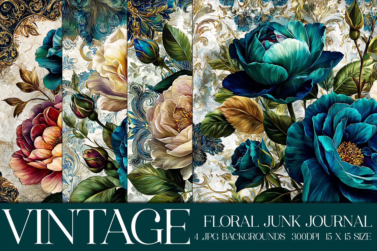 Vintage Floral Background, Junk Journal Style Papers, s3 product image 1