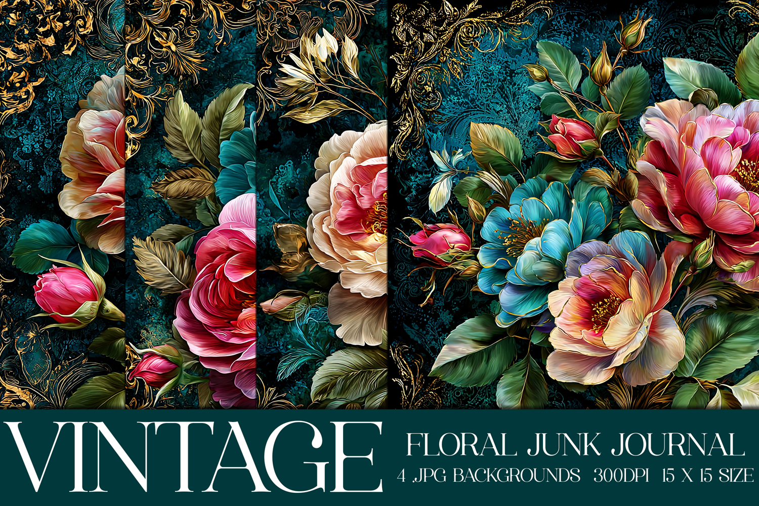 Vintage Floral Background, Junk Journal Style Papers, s30 product image 1