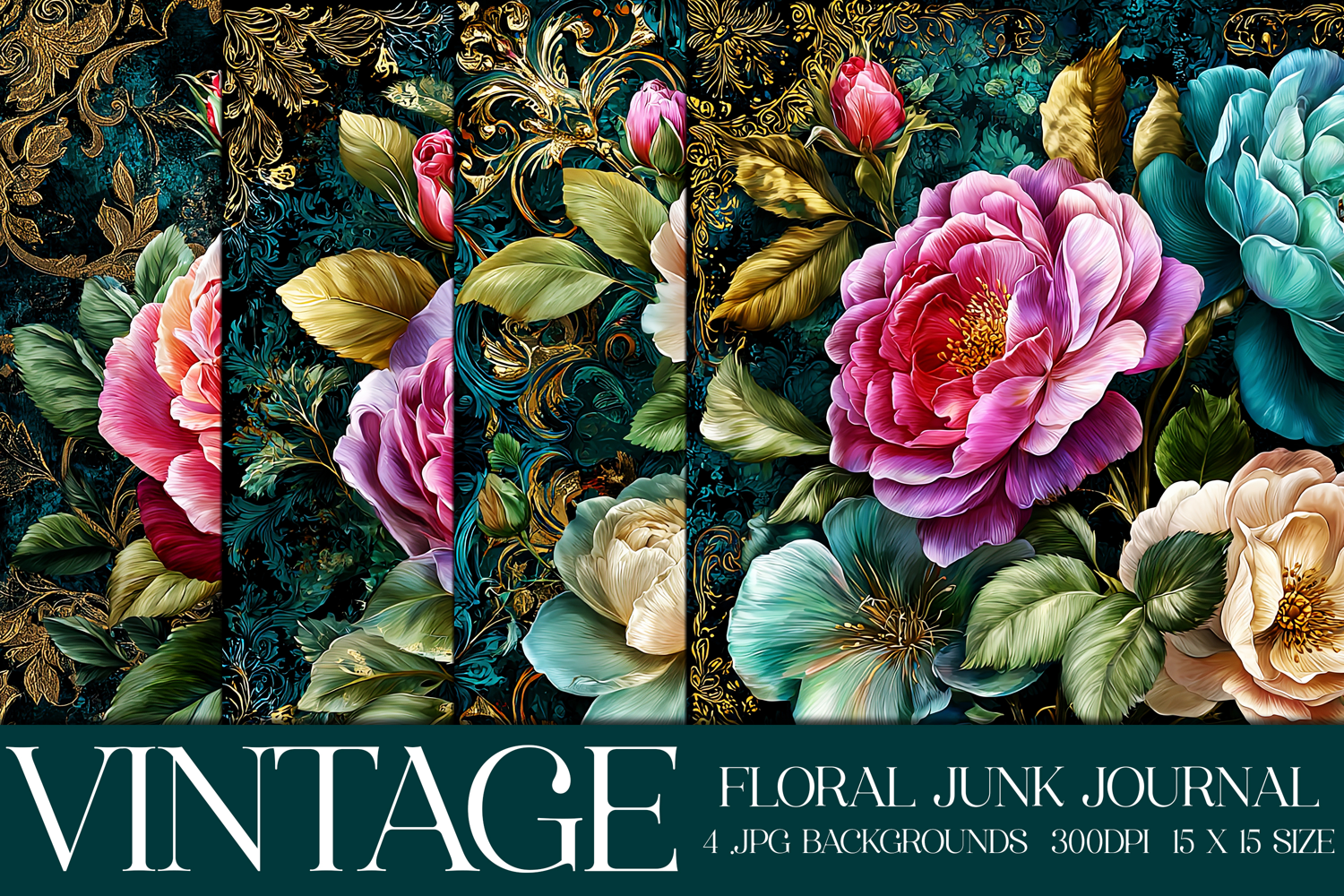 Vintage Floral Background, Junk Journal Style Papers, s32 product image 1