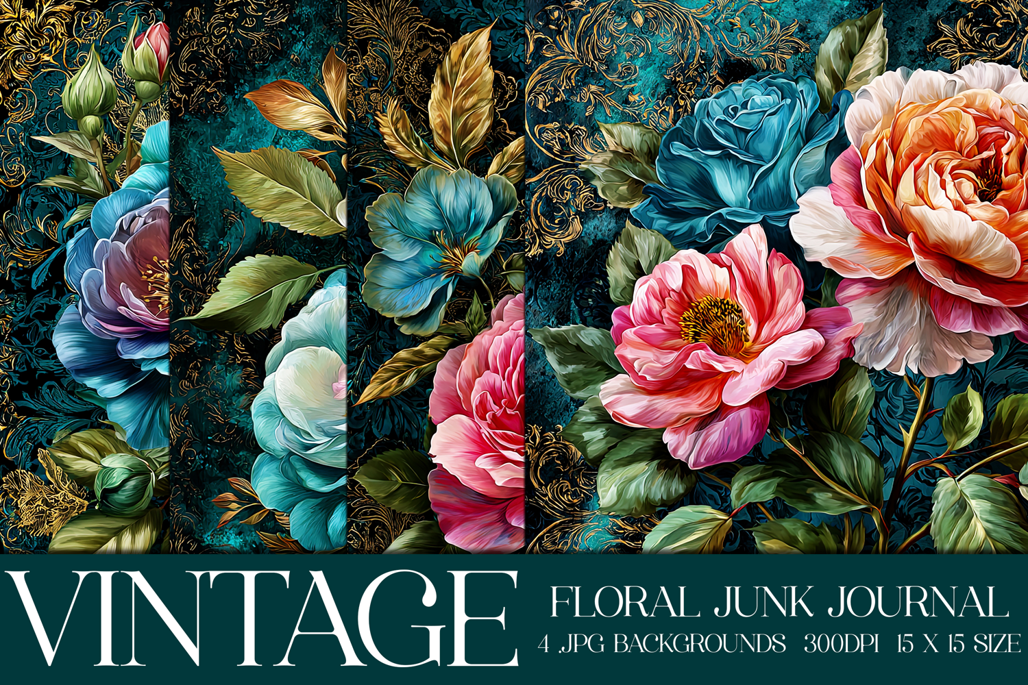 Vintage Floral Background, Junk Journal Style Papers, s33 product image 1