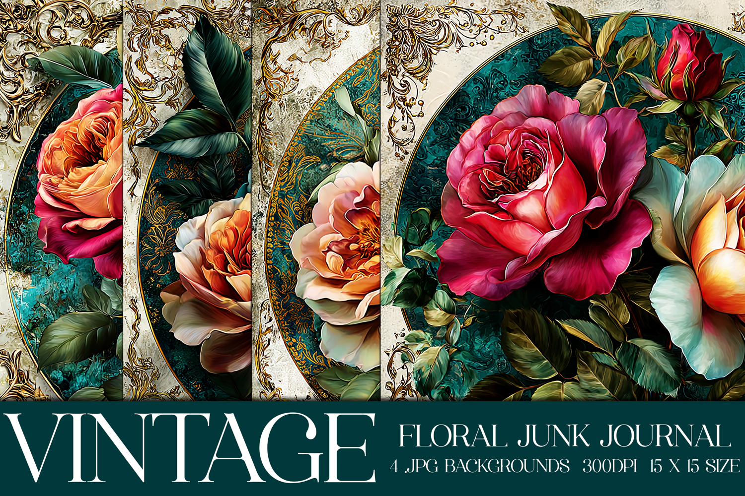 Vintage Floral Background, Junk Journal Style Papers, s37 product image 1
