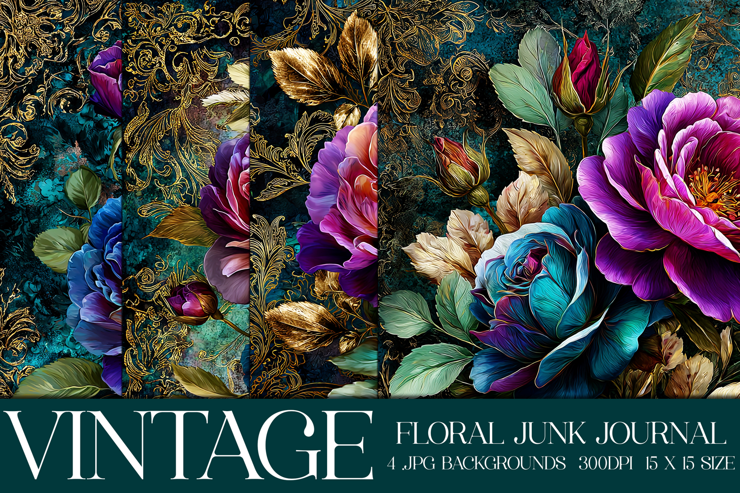 Vintage Floral Background, Junk Journal Style Papers, s39 product image 1