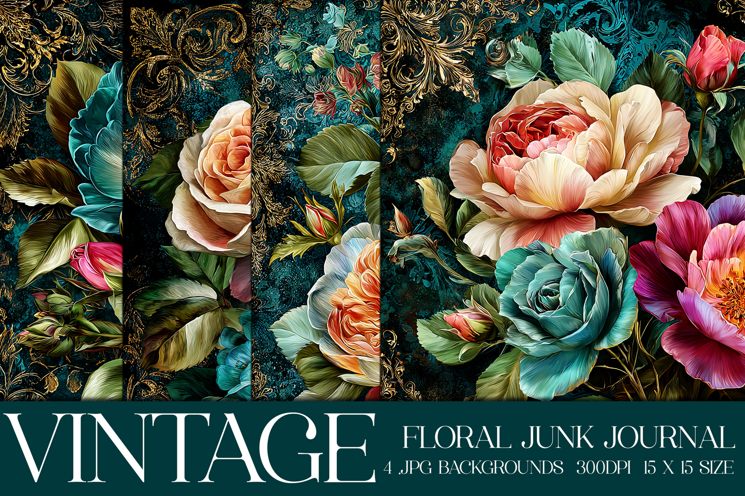 Vintage Floral Background, Junk Journal Style Papers, s8 product image 1