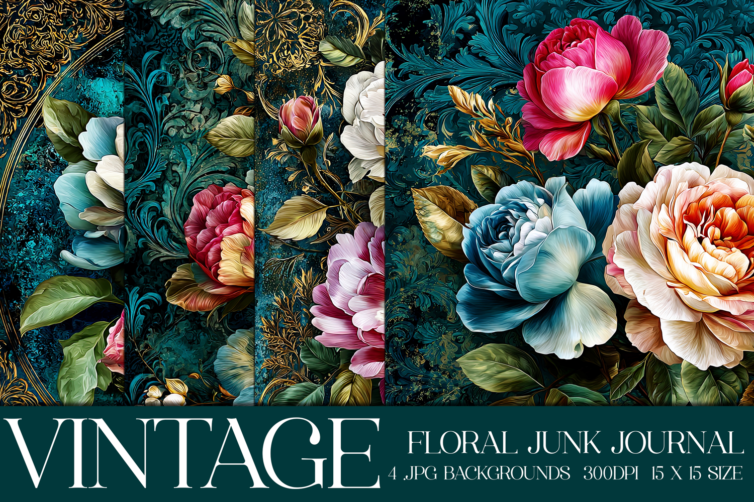 Vintage Floral Background, Junk Journal Style Papers, s9 product image 1
