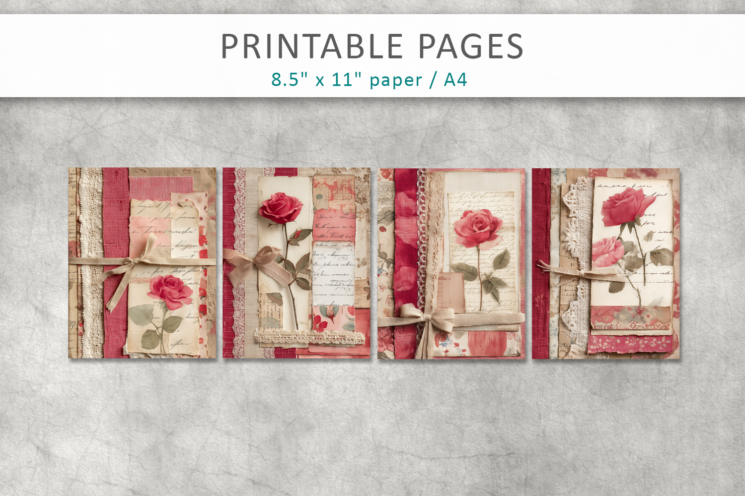 feminine floral paper, junk journal pages product image 1