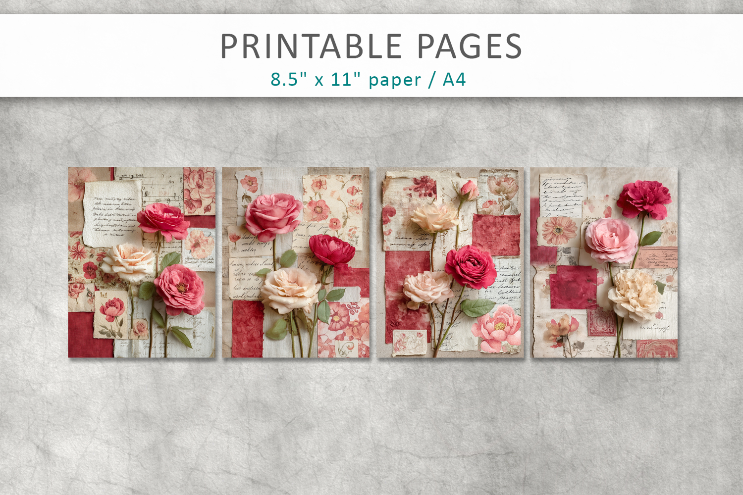 floral junk journal pages, vintage ephemera product image 1