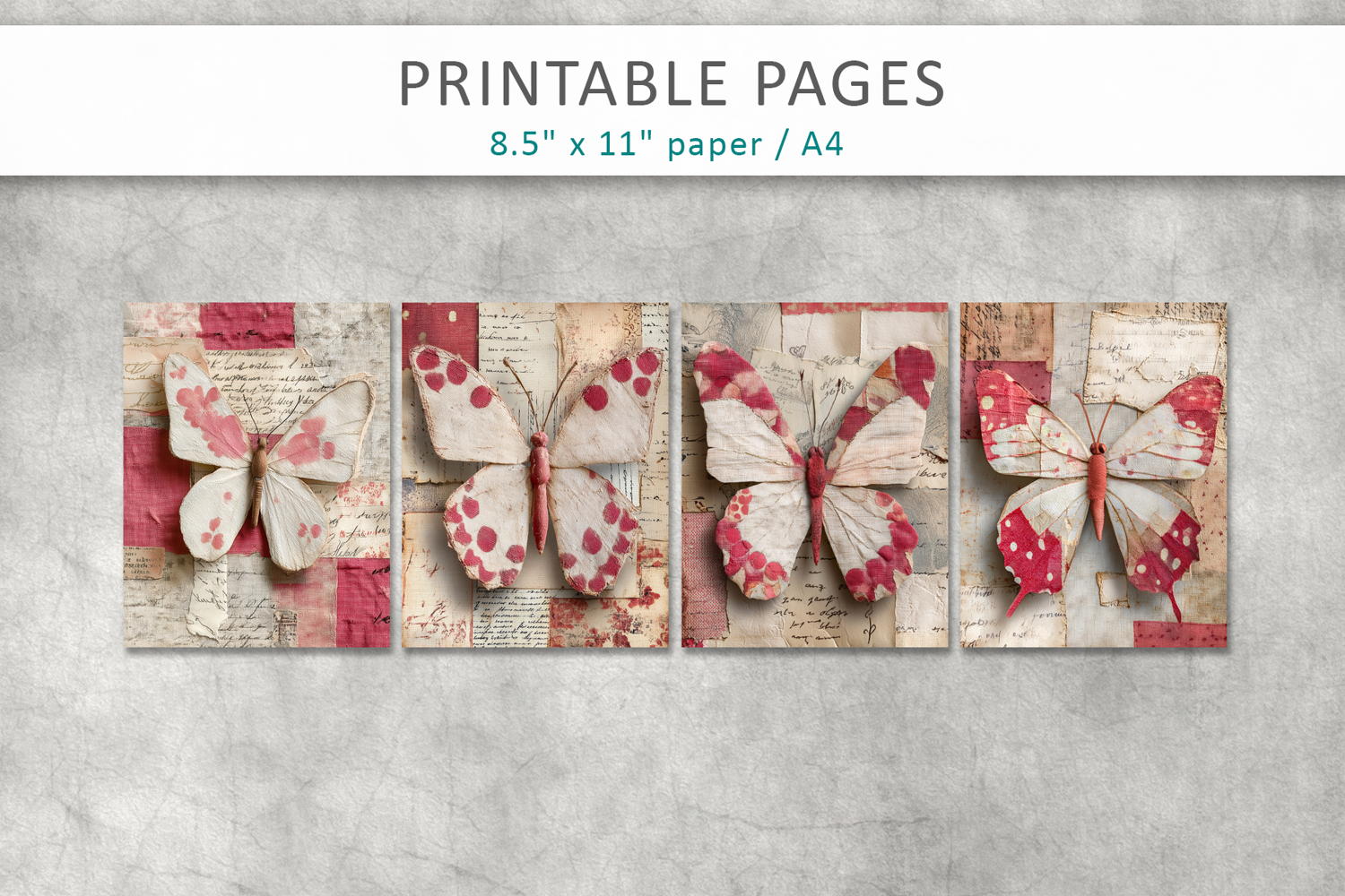 butterfly junk journal pages, vintage ephemera product image 1