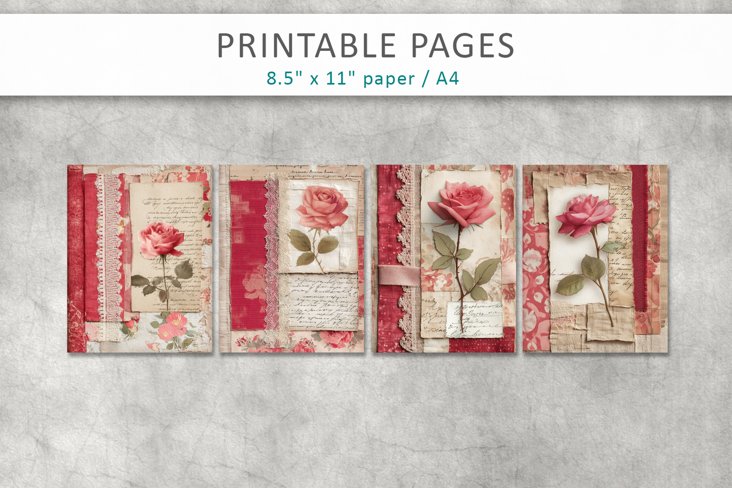 elegant vintage flower, junk journal pages product image 1