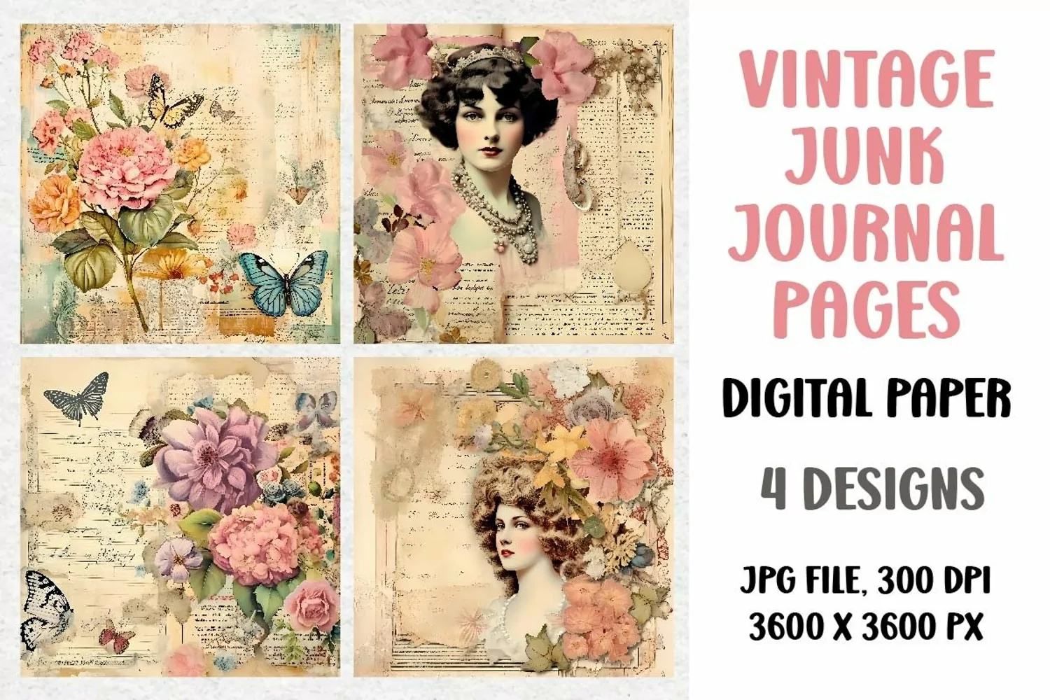 Vintage Junk Journal Pages, Digital Paper product image 1