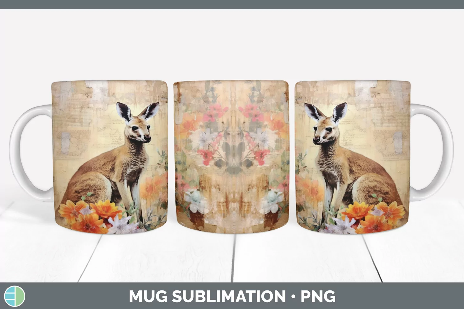 GorgeousDecoupage Kangaroos Mug Wrap design.