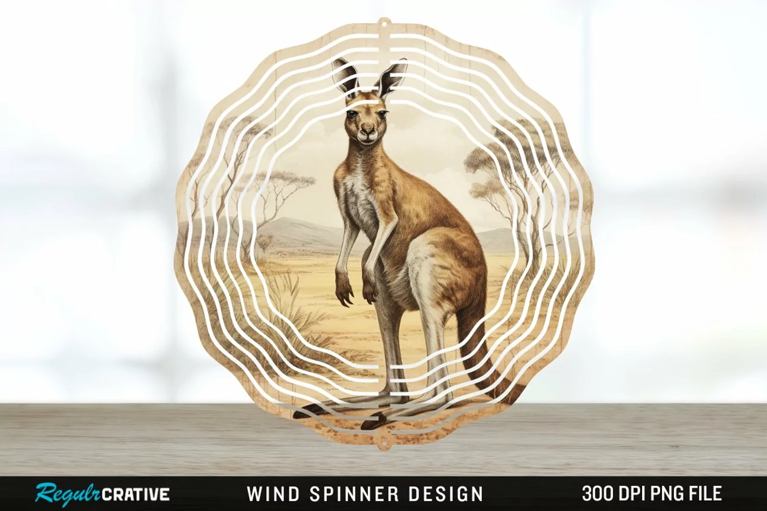 Vintage Kangaroo Wind Spinner Sublimation Design PNG product image 1