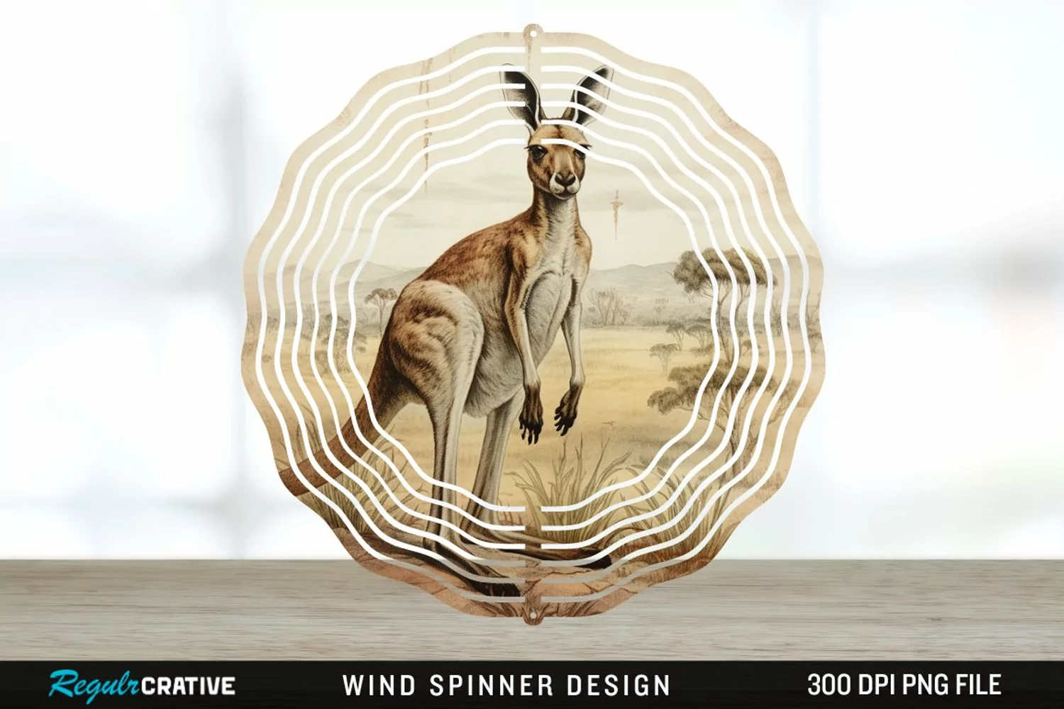 Vintage Kangaroo Wind Spinner Sublimation Design PNG product image 1