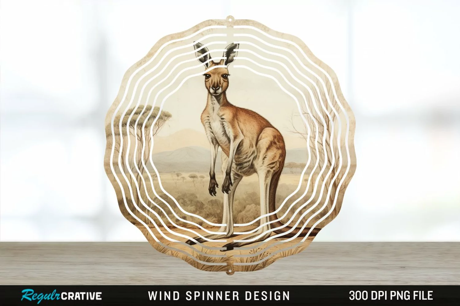 Vintage Kangaroo Wind Spinner Sublimation Design PNG product image 1