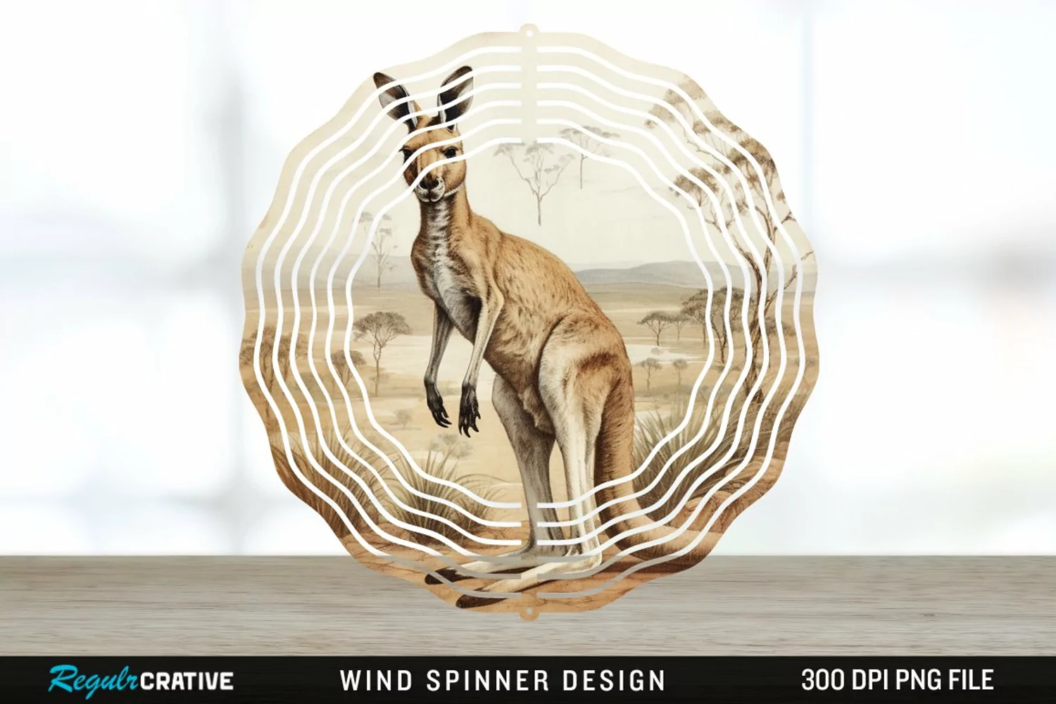 Vintage Kangaroo Wind Spinner Sublimation Design PNG product image 1