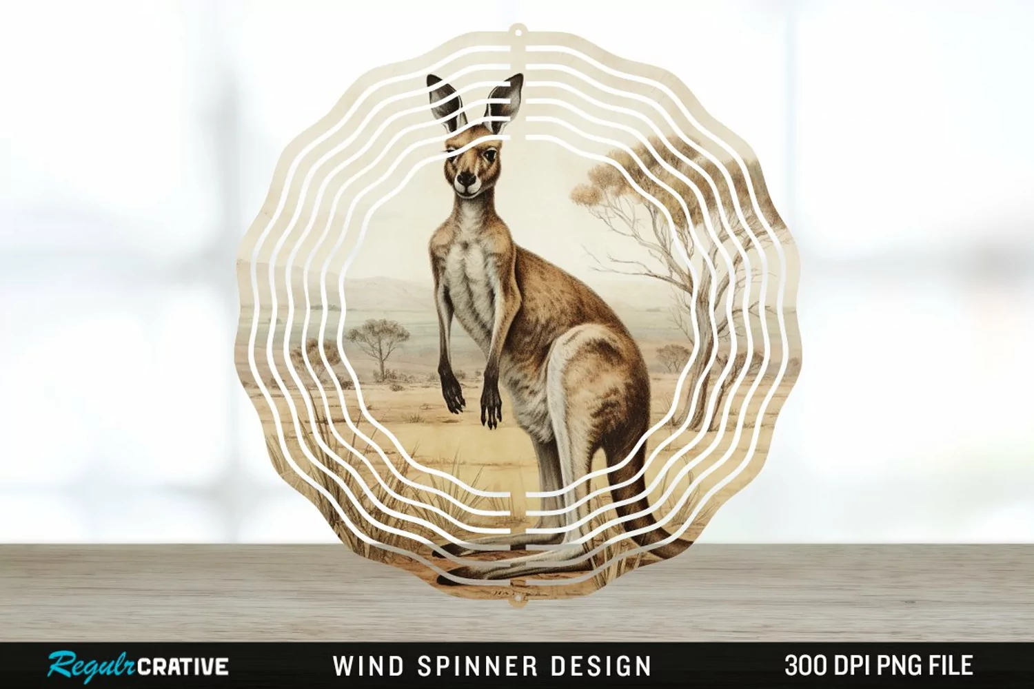 Vintage Kangaroo Wind Spinner Sublimation Design PNG product image 1