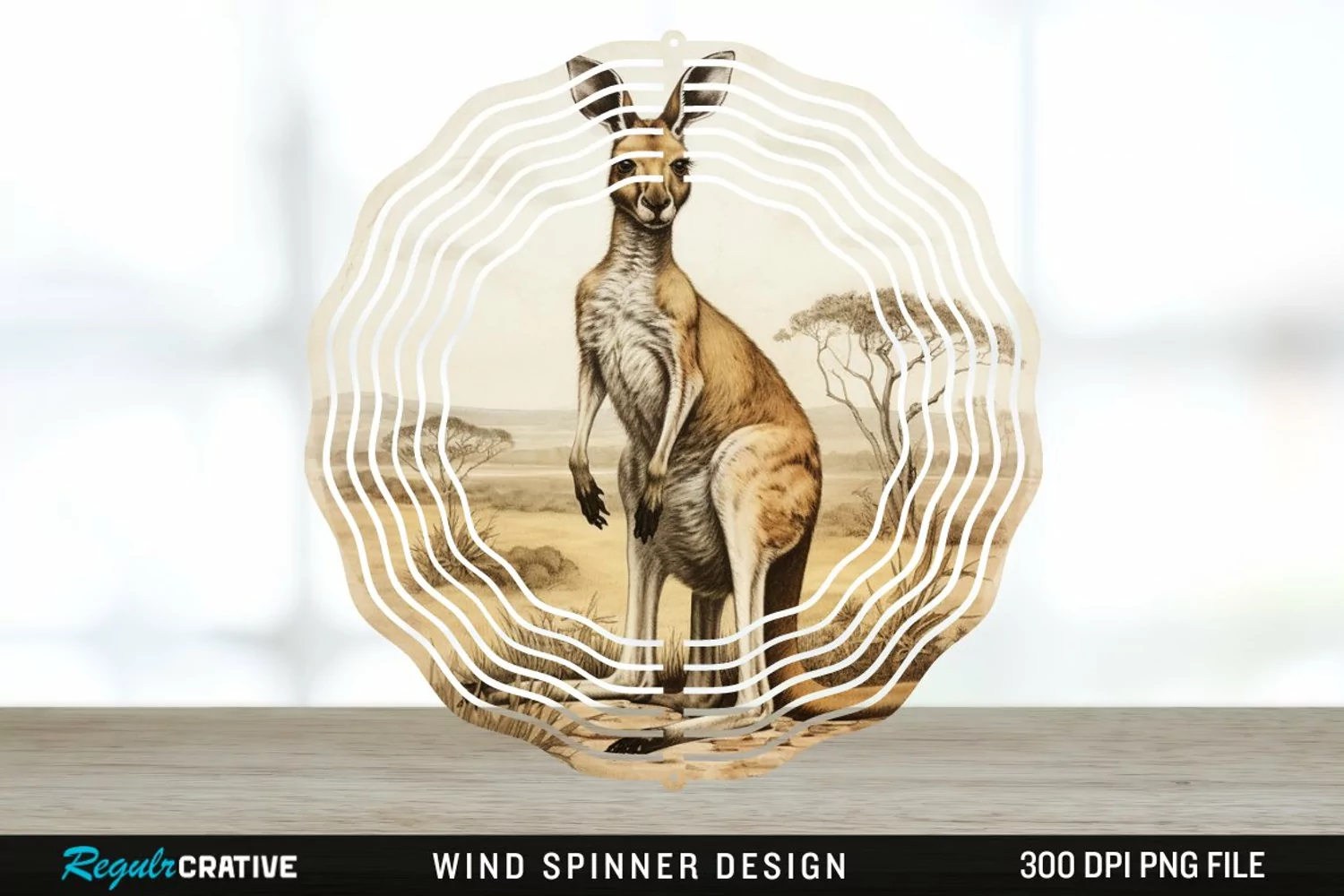 Vintage Kangaroo Wind Spinner Sublimation Design PNG product image 1