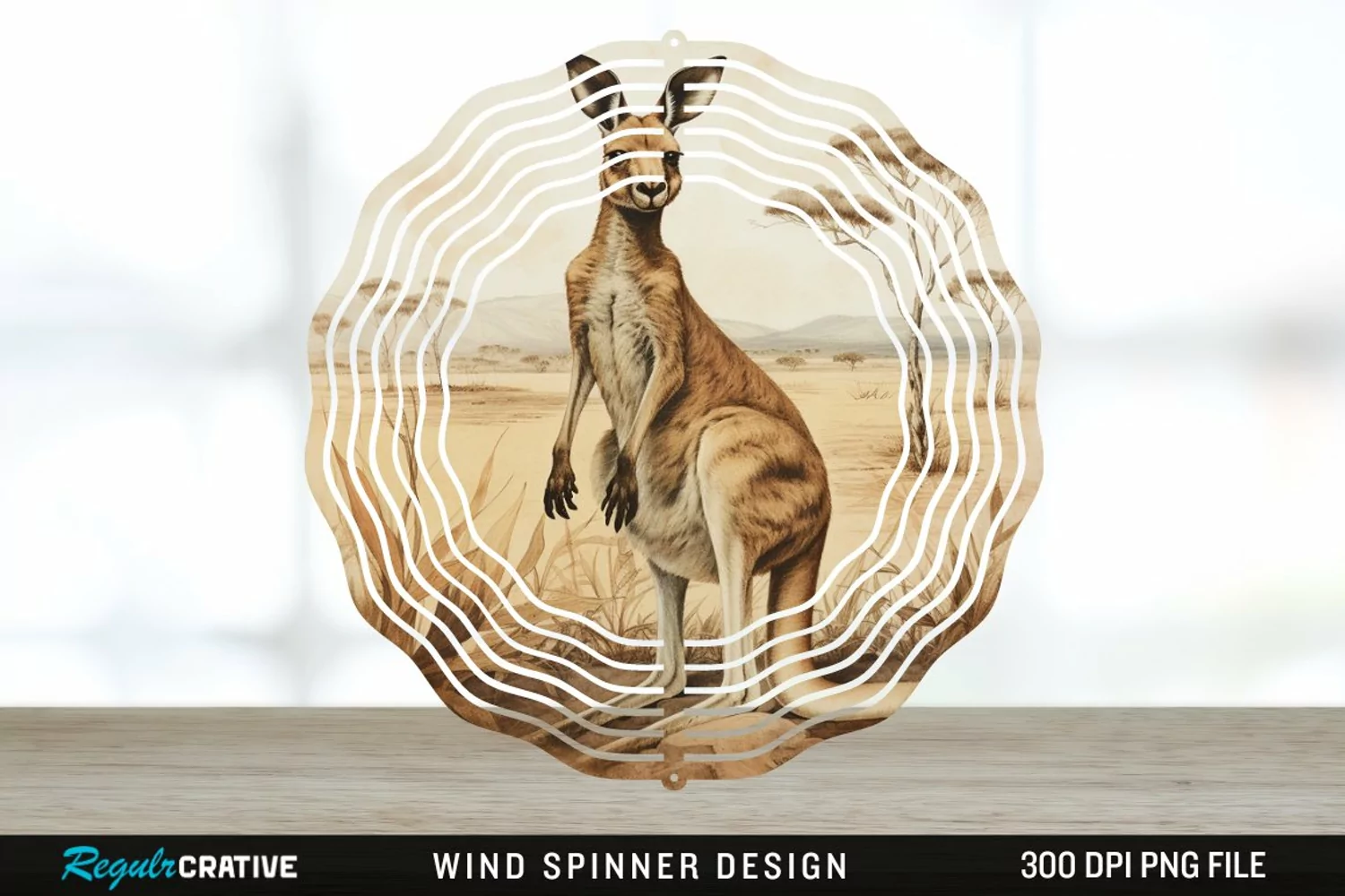 Vintage Kangaroo Wind Spinner Sublimation Design PNG product image 1