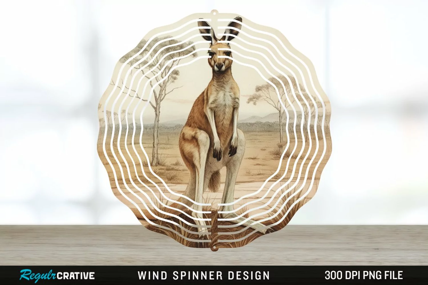 Vintage Kangaroo Wind Spinner Sublimation Design PNG product image 1
