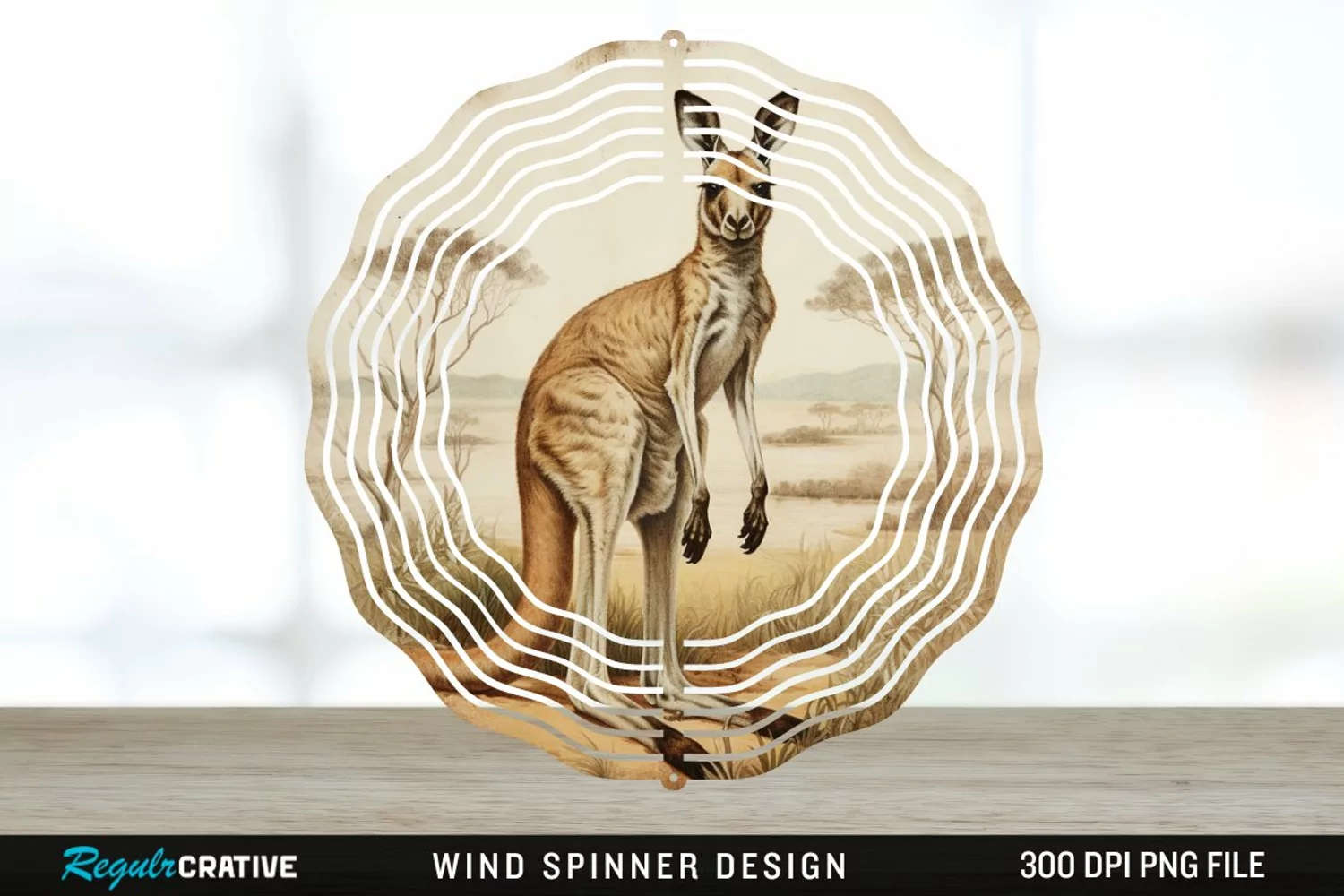 Vintage Kangaroo Wind Spinner Sublimation Design PNG product image 1