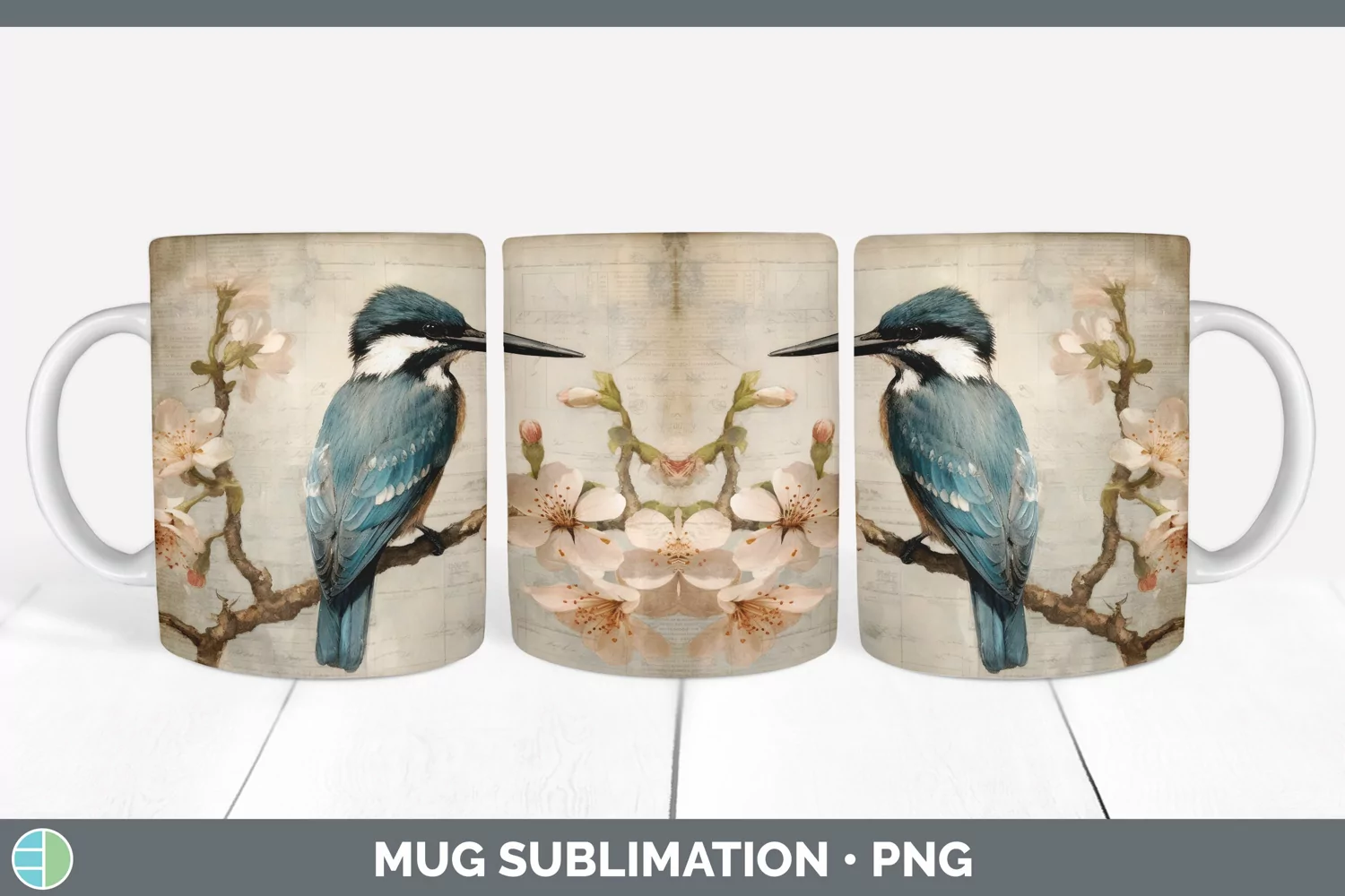 GorgeousDecoupage Kingfishers Mug Wrap design.