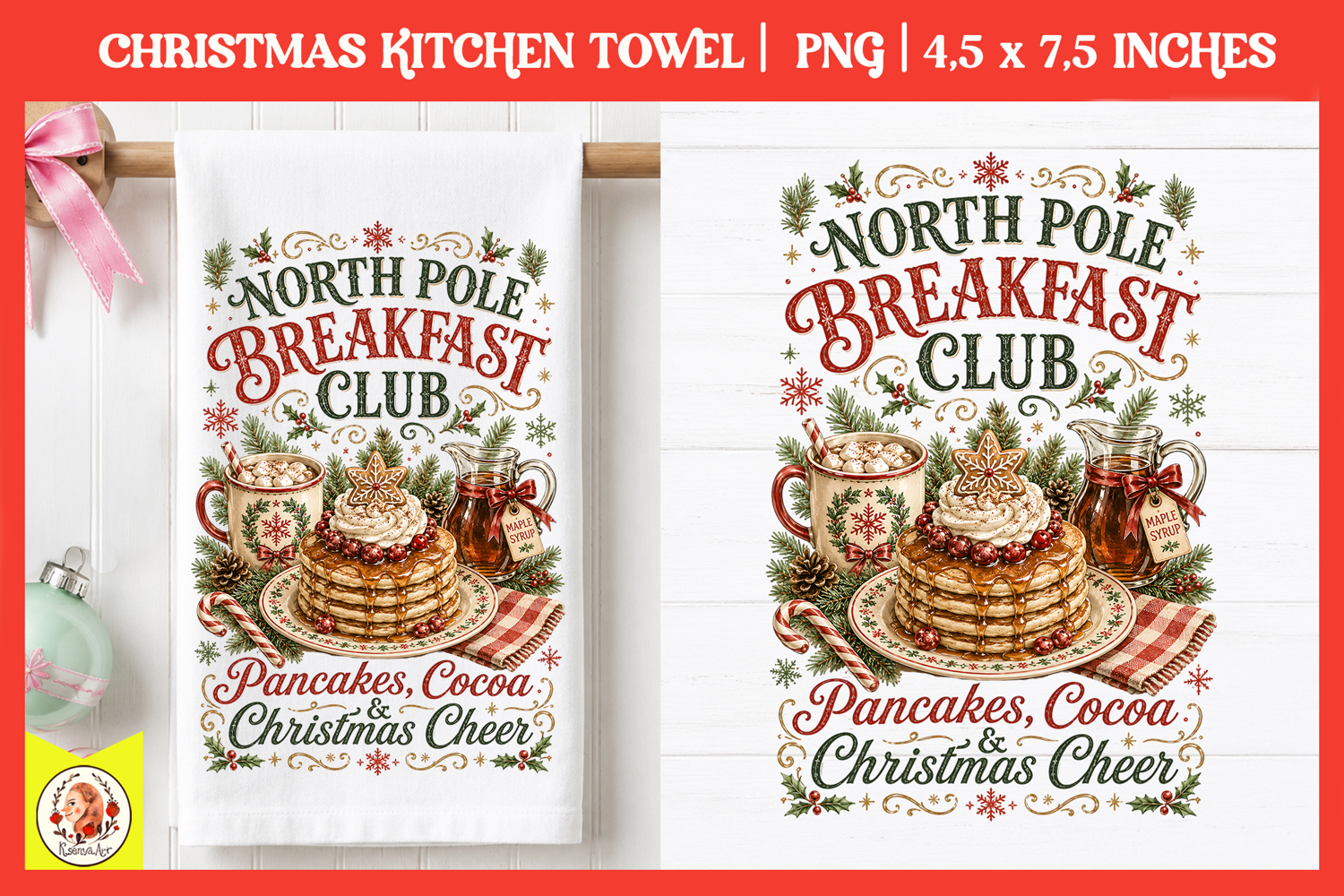 Vintage Christmas Kitchen Towel PNG |Retro farm sublimation product image 1