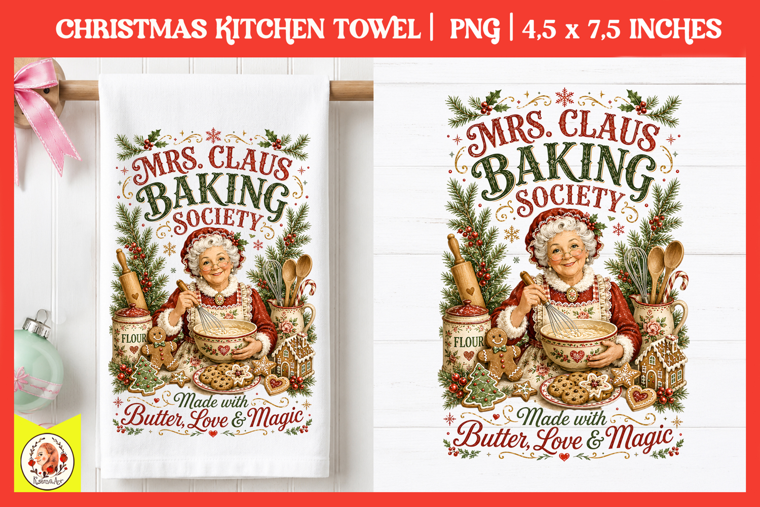 Vintage Christmas Kitchen Towel PNG |Retro farm sublimation product image 1