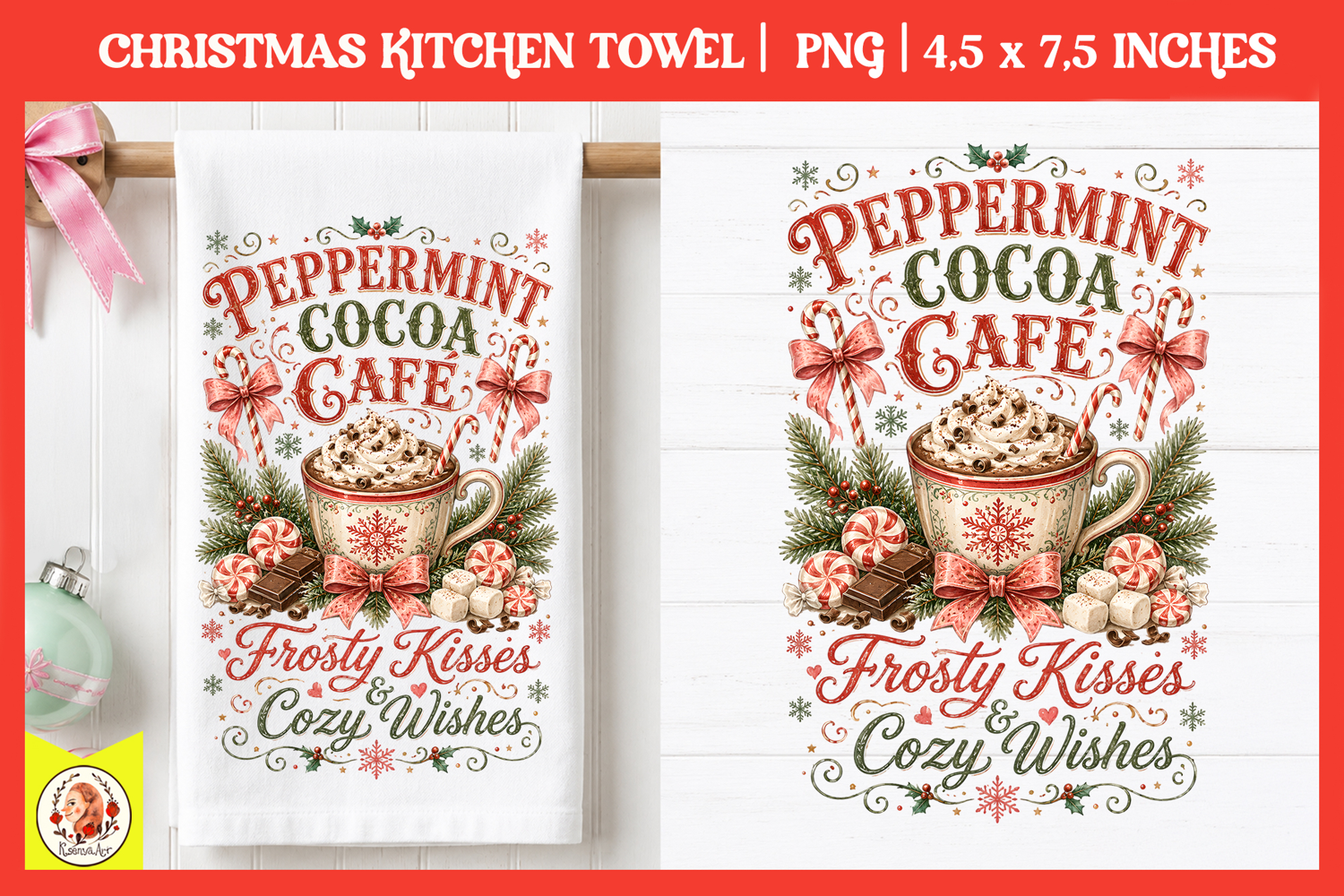 Vintage Christmas Kitchen Towel PNG |Retro farm sublimation product image 1