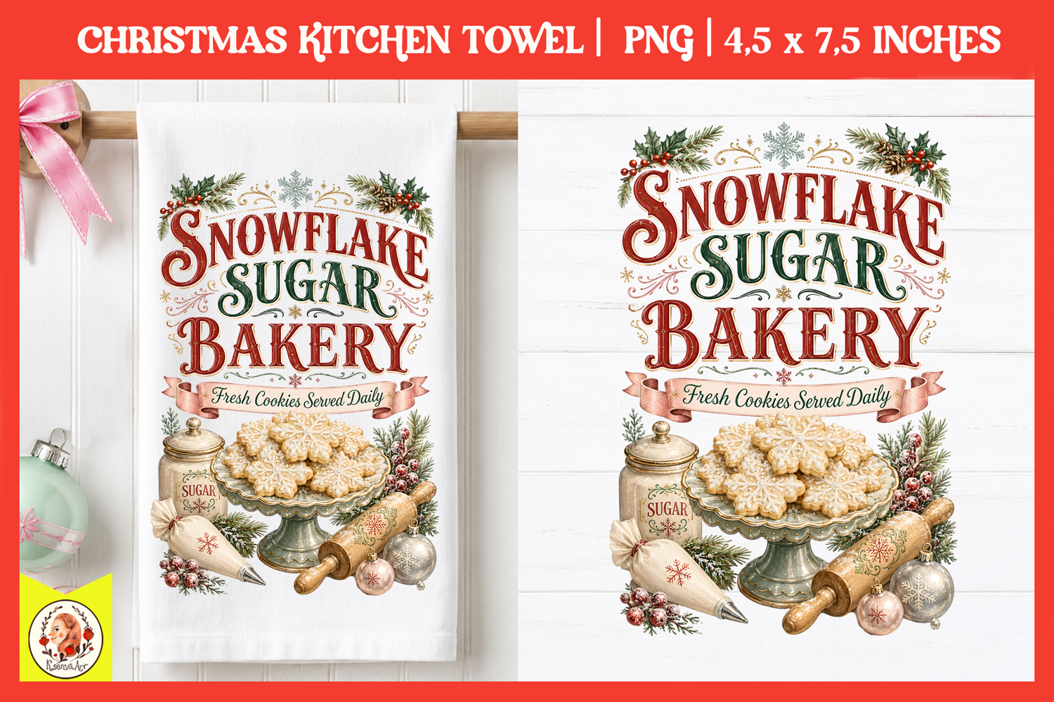 Vintage Christmas Kitchen Towel PNG |Retro farm sublimation product image 1