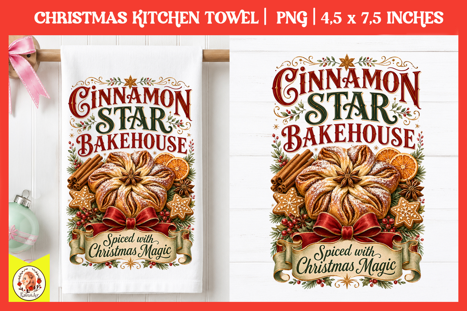 Vintage Christmas Kitchen Towel PNG |Retro farm sublimation product image 1