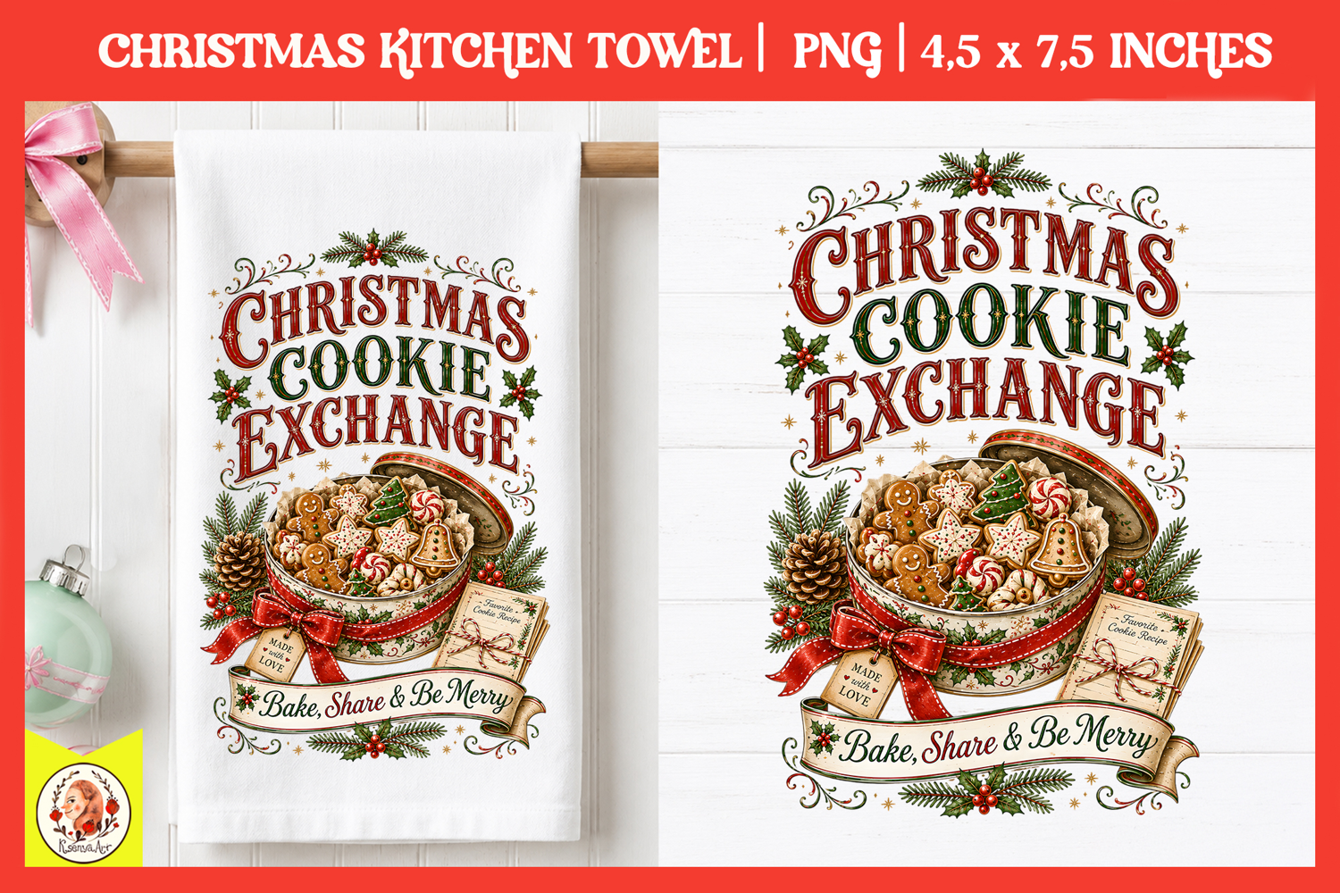 Vintage Christmas Kitchen Towel PNG |Retro farm sublimation product image 1