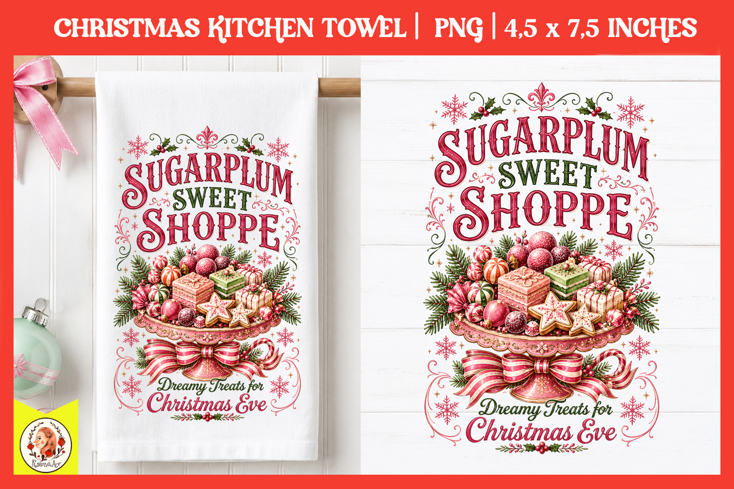 Vintage Christmas Kitchen Towel PNG |Retro farm sublimation product image 1