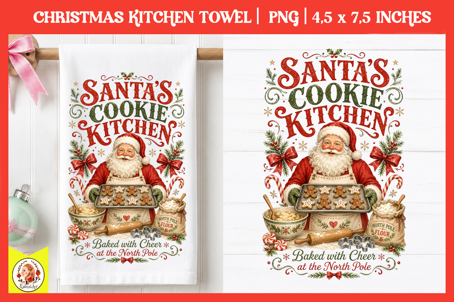 Vintage Christmas Kitchen Towel PNG |Retro farm sublimation product image 1