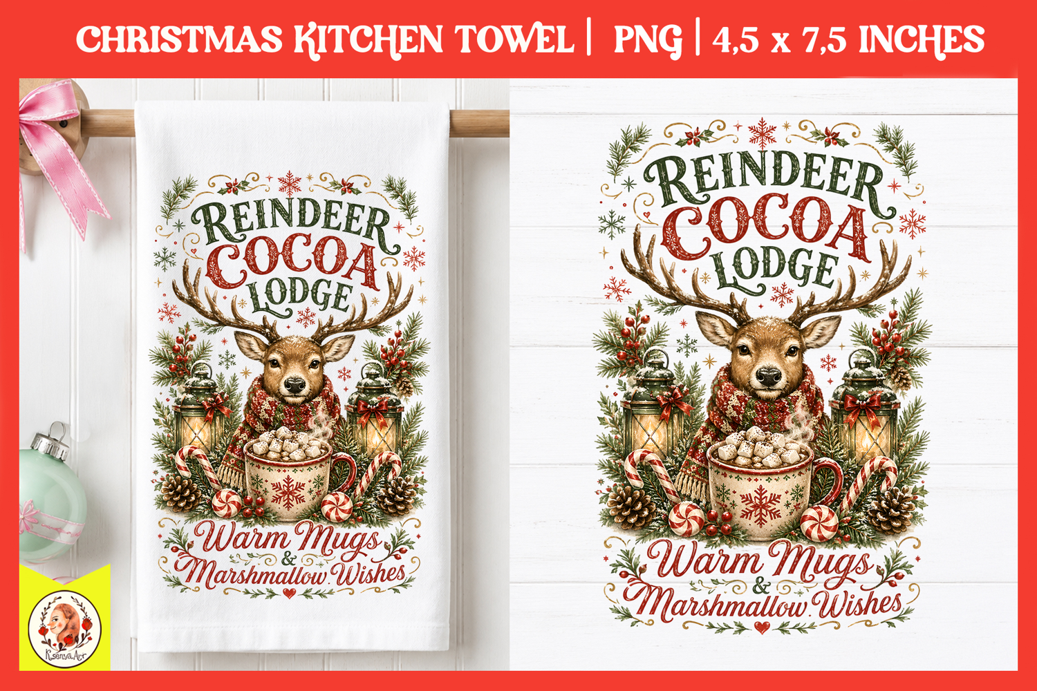 Vintage Christmas Kitchen Towel PNG |Retro farm sublimation product image 1