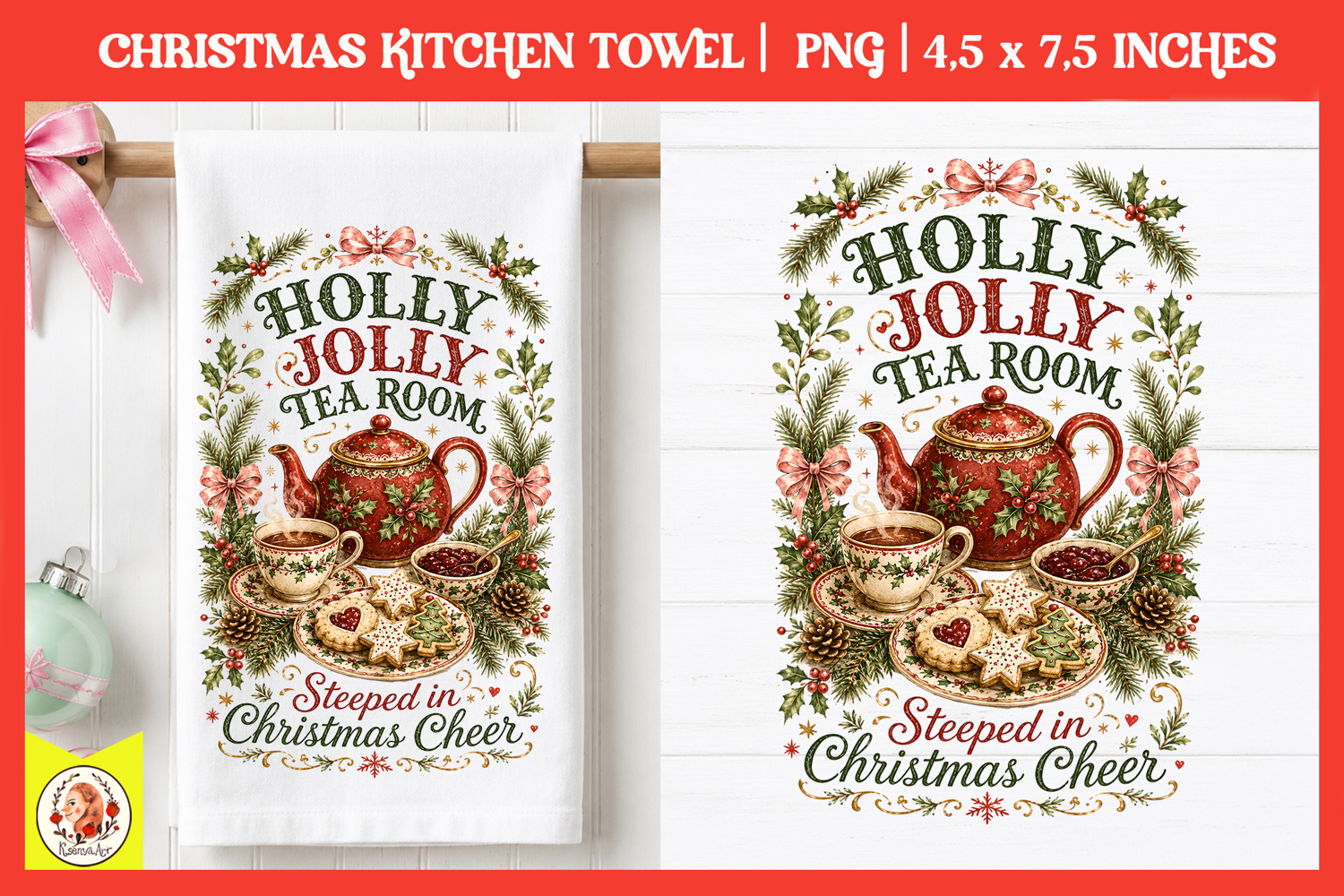 Vintage Christmas Kitchen Towel PNG |Retro farm sublimation product image 1