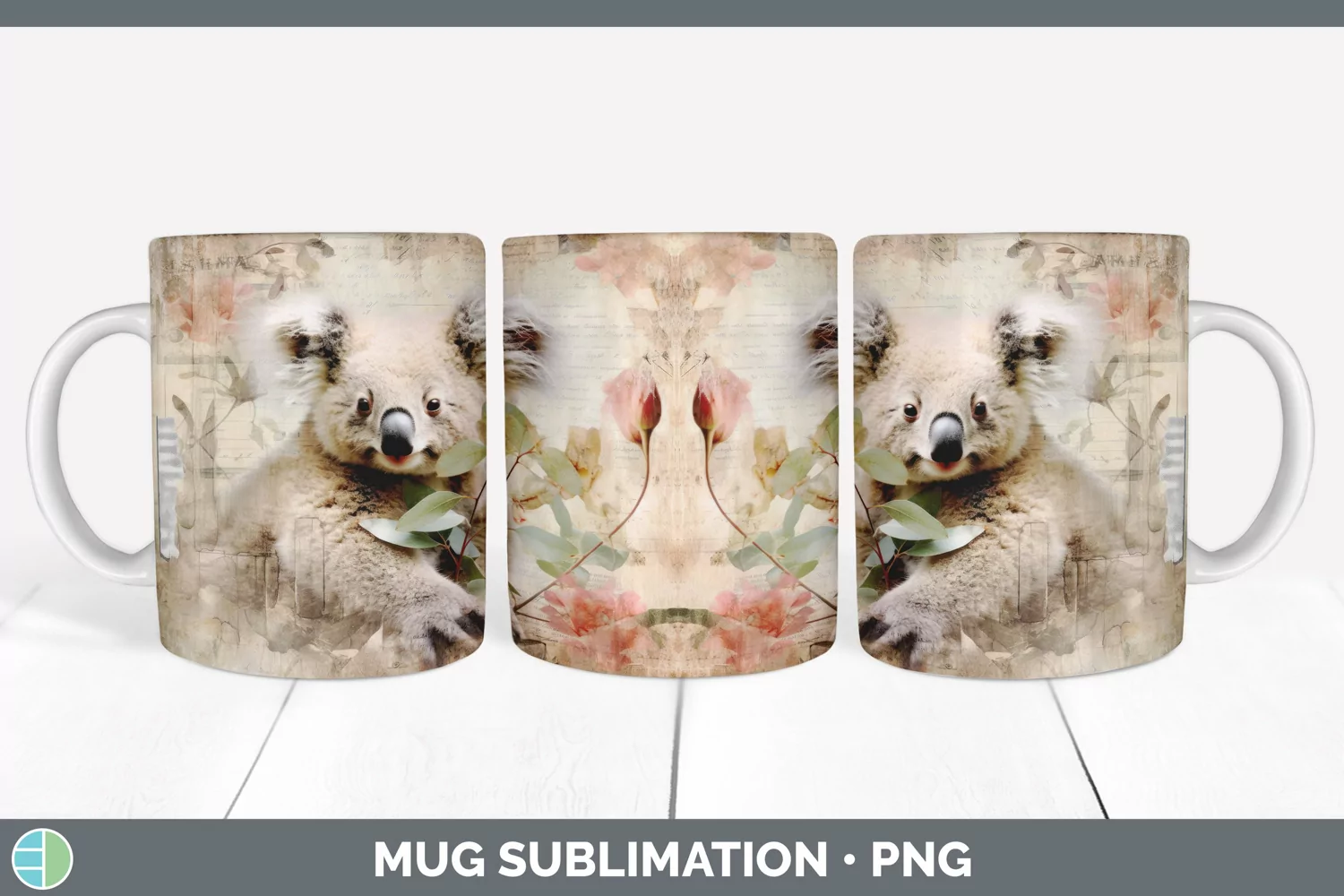 GorgeousDecoupage Koalas Mug Wrap design.