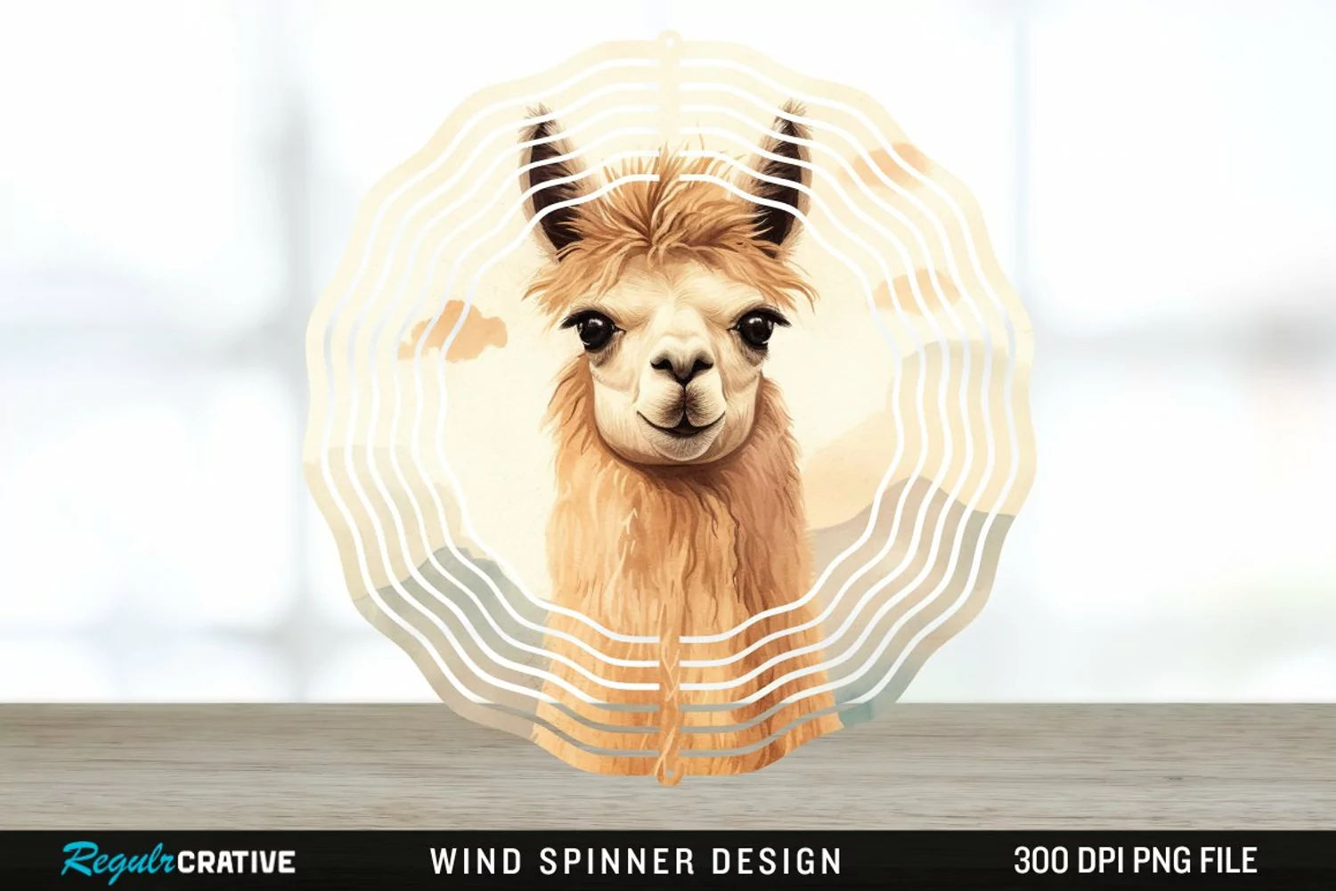 Vintage Llama Wind Spinner Sublimation Design PNG product image 1