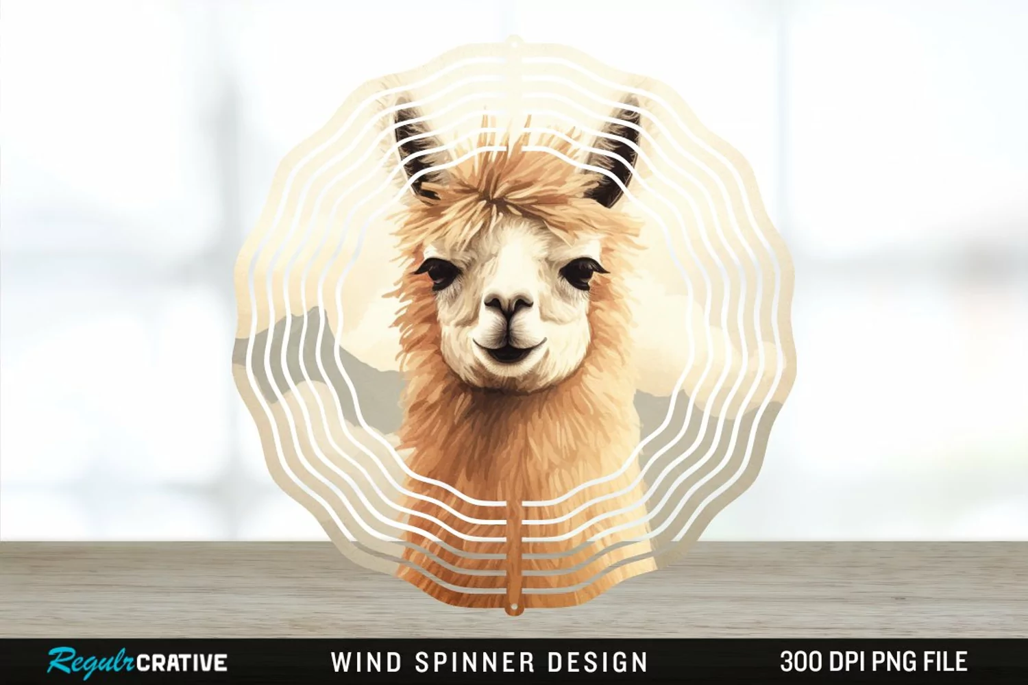 Vintage Llama Wind Spinner Sublimation Design PNG product image 1