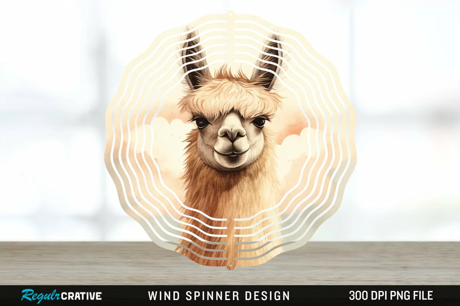 Vintage Llama Wind Spinner Sublimation Design PNG product image 1