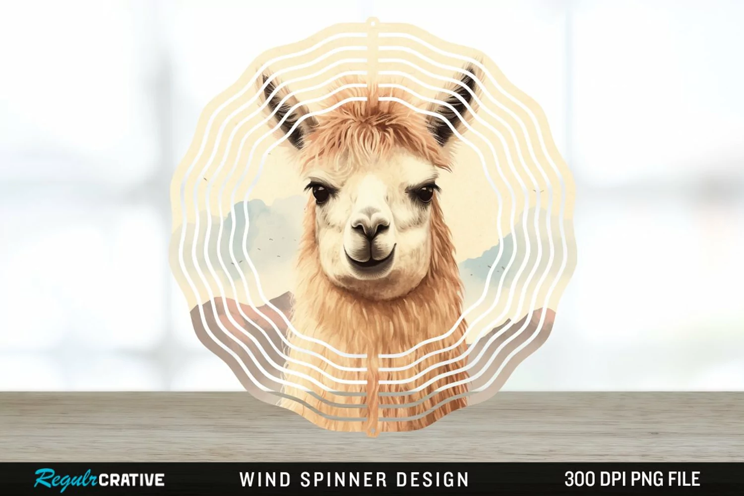 Vintage Llama Wind Spinner Sublimation Design PNG product image 1