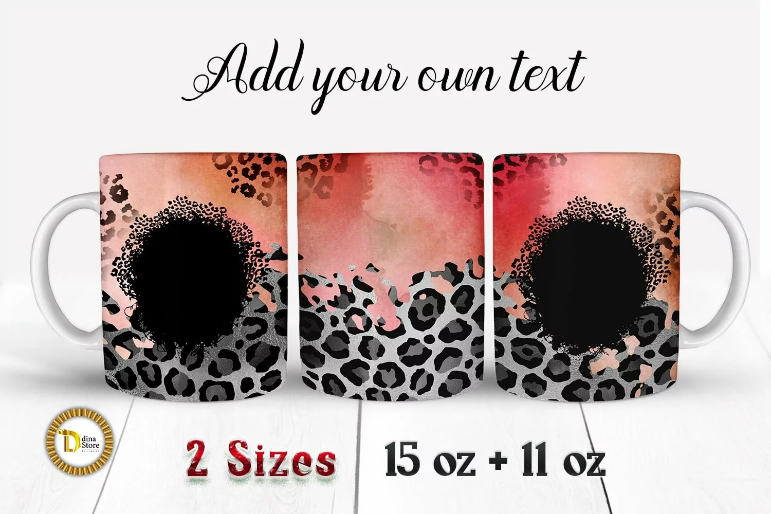 Vintage Leopard Print Mug with Empty Frame 11-15 Oz Mug Wrap product image 1