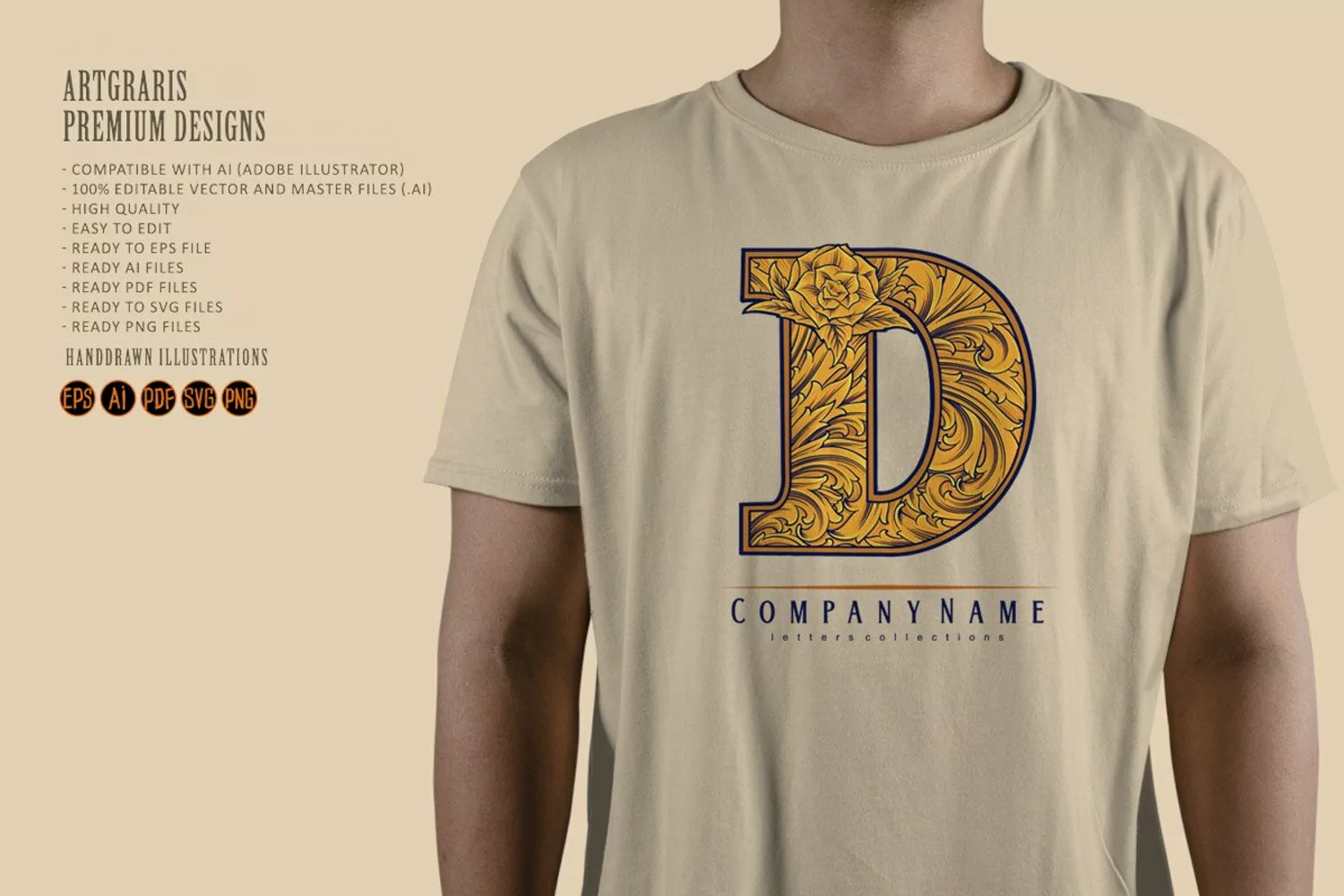 Vintage letter D monogram logo classic style product image 1