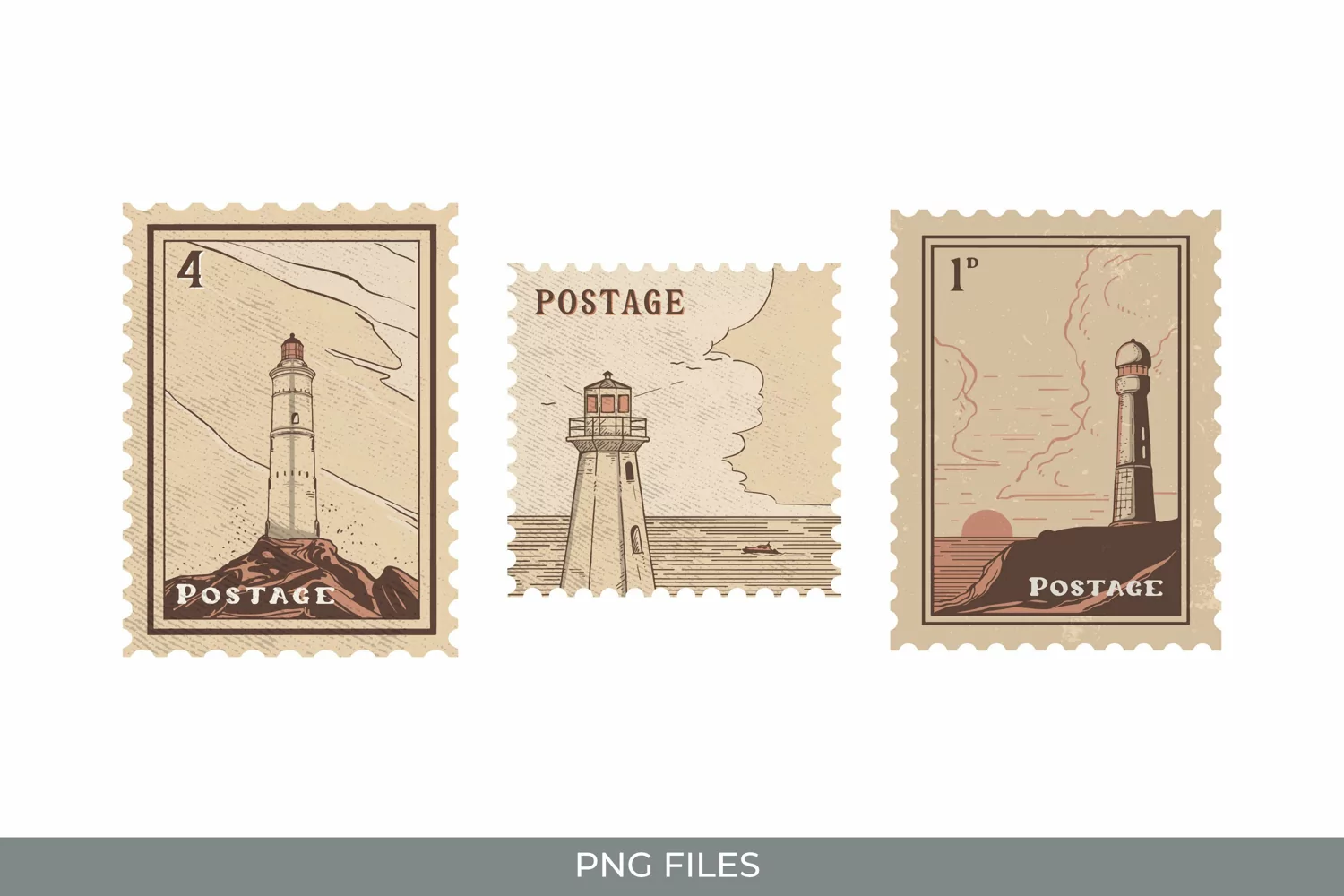 Vintage Lighthouse Postage - Scrapbook Clipart product image 1