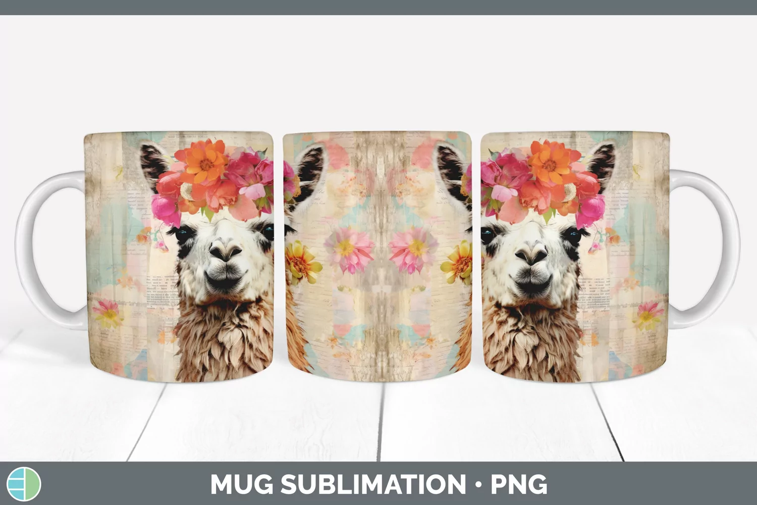 GorgeousDecoupage LLama Mug Wrap design.