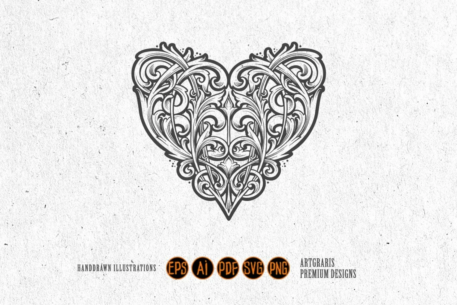 Vintage love emblem classic heart ornament outline product image 1