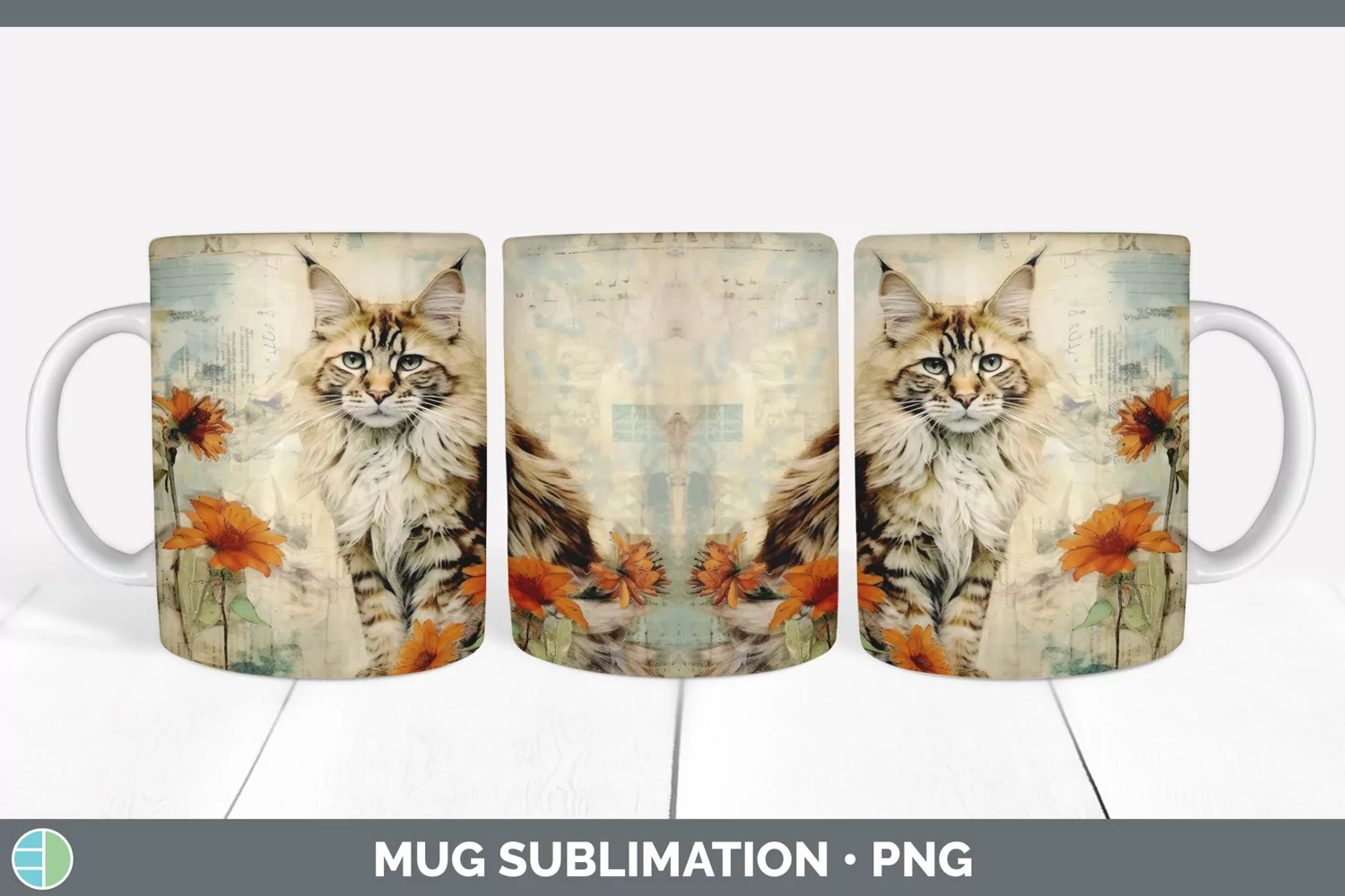 GorgeousDecoupage Maine Coon Cats Mug Wrap design.